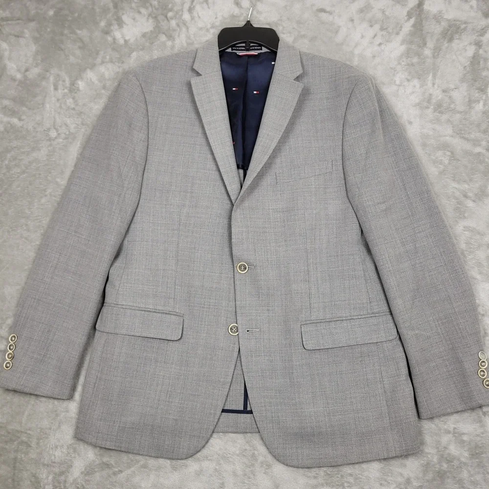 Tommy Hilfiger Men's Blazer 42R Gray Wool Blend 2-Button Sport Coat Jacket